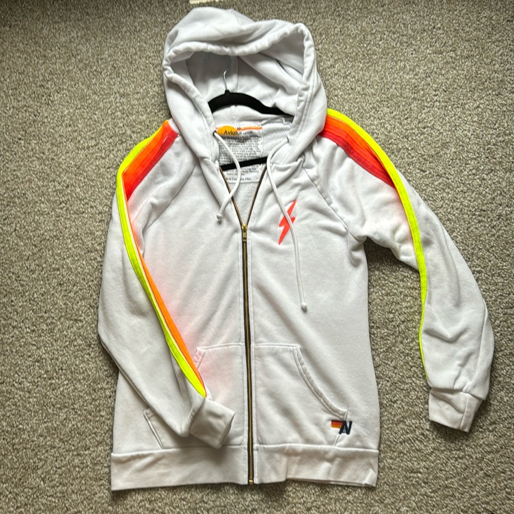 White Aviator Nation neon bold zip up